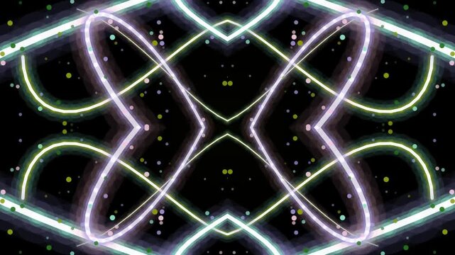 Abstract Neon Light Trails Kaleidoscopic Pattern with Glittering Particles