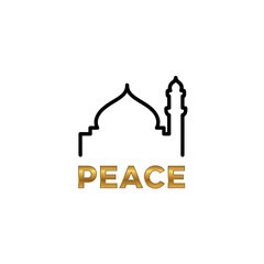 Obraz premium Simple line drawing of a mosque with the word peace written below it