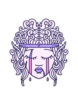bobbing motion animation of Retro Tattoo Style crying elf barbarian character face