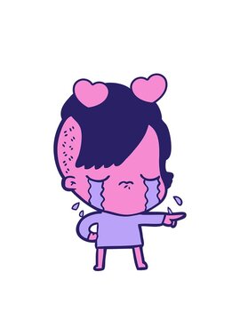spinning hearts animation of cartoon crying girl accusing