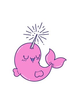 spinning motion animation of traditional tattoo style happy narwhal