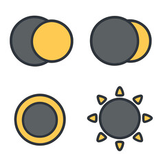 Minimalist solar eclipse icons in modern flat design style
