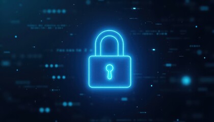 Digital padlock glowing on computer code background. Cyber security and data protection concept.