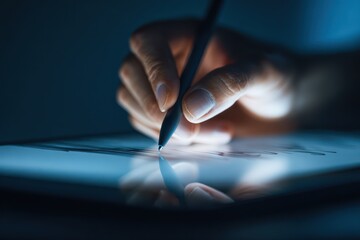 Naklejka premium Graphic designer working on tablet with stylus
