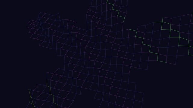 Abstract Wireframe Grid Mesh Morphing Geometric Shape Dark Background Motion