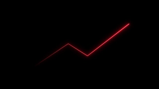 Glowing Red Line Graph Increasing Trend Neon Light on Black Background Business Finance Growth Concept