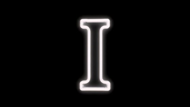 A luminous white letter "I" glows against a stark black background. The neon-style illumination provides contrast and a modern aesthetic