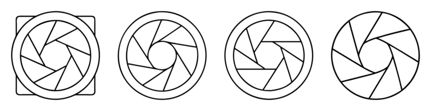Four Variations of Camera Aperture, Isolated and in Black and White