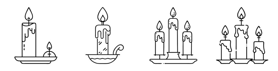 Obraz premium Linear drawings of four arrangements of burning candles on various candleholders