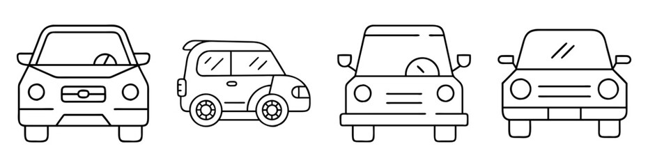 Obraz premium Line art illustration of four cartoon cars with different styles and features