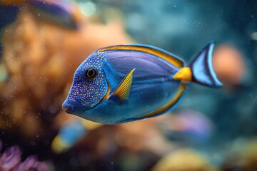 Obraz premium Blue tang underwater in vivid tropical reef