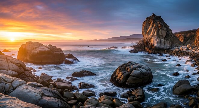 Dramatic Coastal Sunset at Pfeiffer Beach, Big Sur, California.