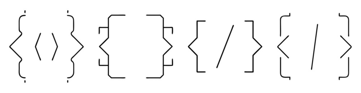 Various open and close braces, brackets and angle brackets on white background