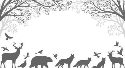 A colorful illustration of various animals, including deer, bears, and wolves, set against a white background with tree silhouettes, celebrating World Wildlife Day with a conservation theme