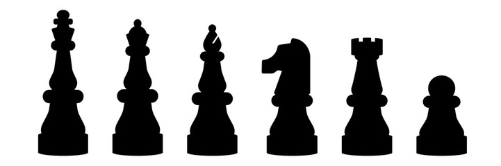 Black Chess Pieces Icon Collection – King Queen Rook Bishop Knight Pawn © Cleydisson