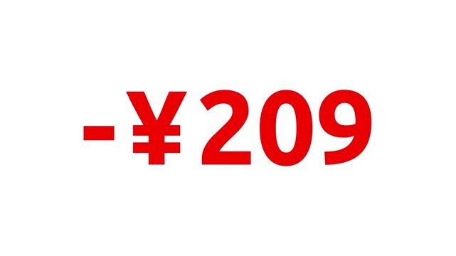 Count-down Japanese Yen animation from 0 to -500 JPY. White, black, Green Screen background. Monetary amount or pricing. Animation starts and ends gently with ease-in and ease-out transition.
