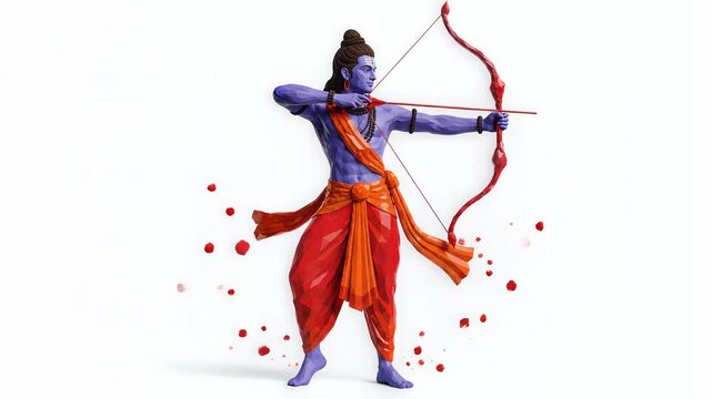 Lord Rama with Bow and Arrow 3D Low Poly for Ram Navami