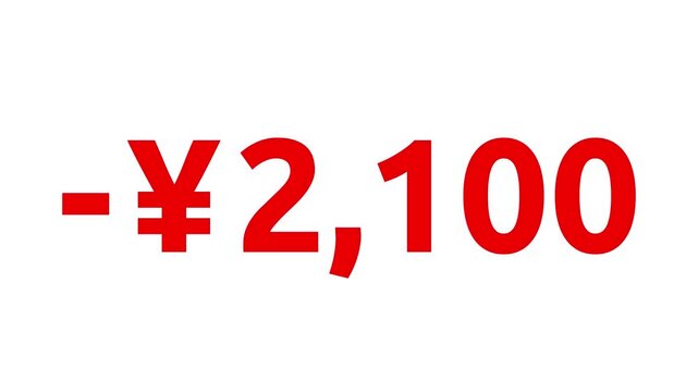 Count-down Japanese Yen animation from 0 to -5000 JPY. White, black, Green Screen background. Monetary amount or pricing. Animation starts and ends gently with ease-in and ease-out transition.