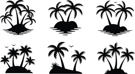 tropical palm trees on islands silhouette vector illustration