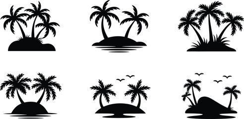 tropical palm trees on islands silhouette vector illustration