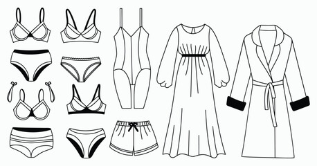Women's Lingerie and Sleepwear Line Art Vector Collection