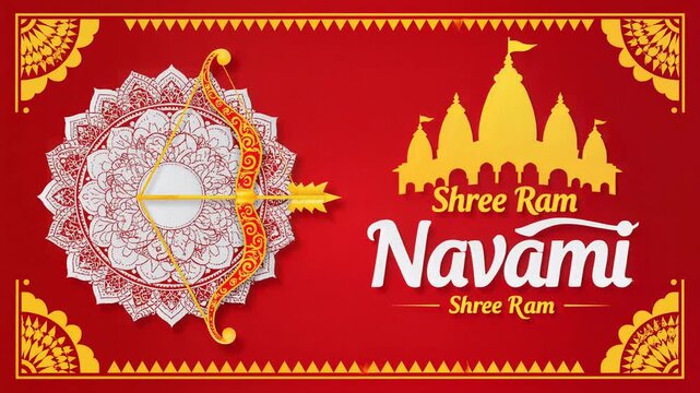 Shree Ram Navami festival celebration with golden bow and temple