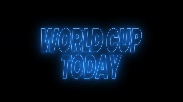 Neon blue world cup today text animation. 4k animated typography perfect for opener videos, event promotions, social media post, and sports themed designs.