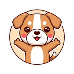 Fototapeta premium A cartoon dog with a happy expression and outstretched arms in a circular frame
