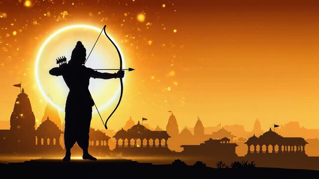 Lord Rama Silhouette with Bow and Arrow for Ram Navami Festival