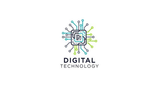 Digital Technology Microchip Circuit Board Logo Design.