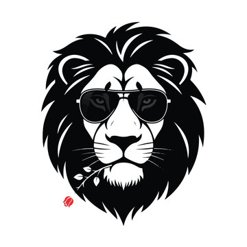 Lion Wearing Sunglasses Graphic Illustration.