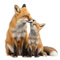 Obraz premium A red fox and a baby fox sitting next to each other isolated on transparent background