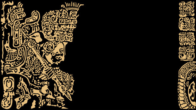 Image of a Mayan warrior with a spear. Icon Pack, symbols, letters, masks and pictures
 of the ancient Maya and Toltec civilization 