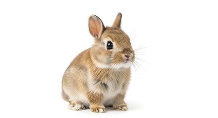 Obraz premium Cute baby rabbit sitting on isolated white background