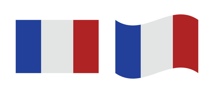 france flag set with flat and waving tricolor versions isolated on white background vector