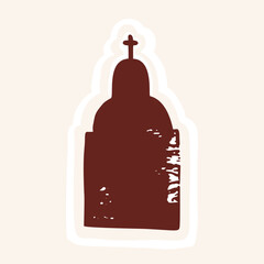Simple church with cross block print illustration. Hand drawn isolated vector motif for christian religious concept. Bold silhouette stylised design element