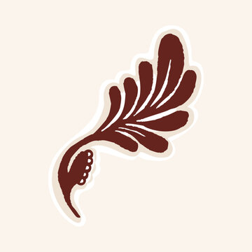 Hand drawn floral leaf accent flourish illustration motif. Ethnic block print style botanical flower shape. Isolated flat vector editable. Decorative indian style art corner bloom design element