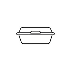 Disposable food container icon black and white vector illustration of closed takeaway lunch box for fast food and delivery packaging
