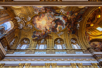 Decorated ceiling in Church of the Gesu (Most Holy Name of Jesus), Rome, Italy