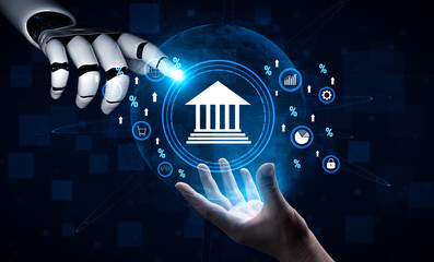 Naklejka premium An AI analysis of central bank monetary policy and its influence on the global banking system. Using AI to predict economic growth and inflation. Motif