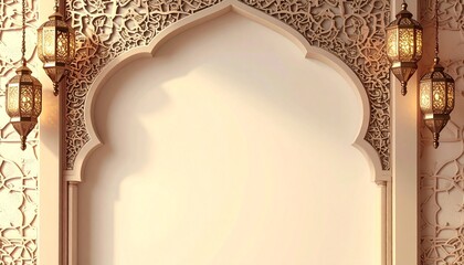 Elegant Islamic Archway with Lanterns - A Ramadan and Eid Backdrop.