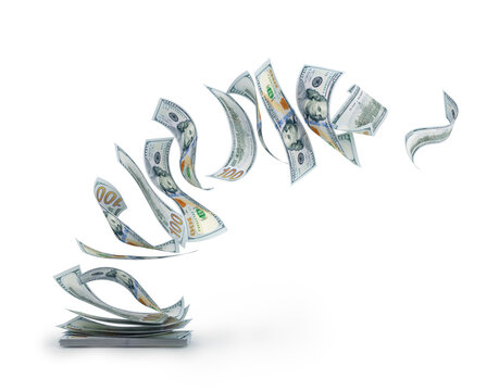 Flying Dollar Bills Explosion from Stack &ndash; 3D Financial Illustration