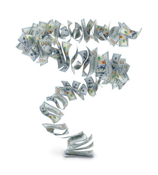 ornado of Flying 100 Dollar Bills &ndash; 3D Financial Storm Illustration