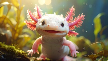 Adorable Axolotl Portrait - A Smiling Amphibian in its Habitat.