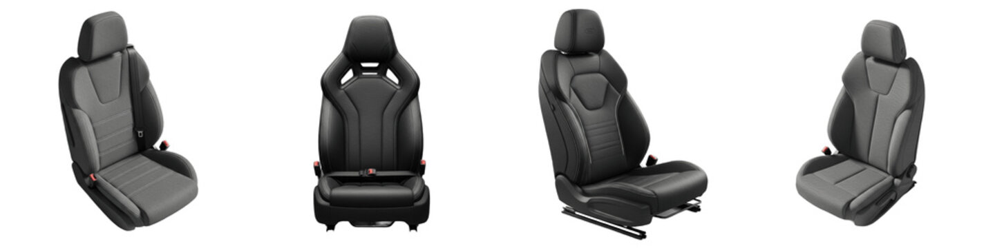 Premium Automotive Sport Seat Models with Ergonomic Leather and Fabric Designs Isolated on White Background PNG for Car Interior Illustration Design Set Bundle