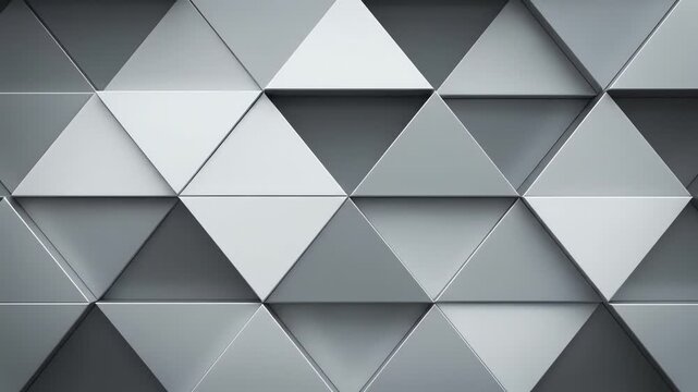A geometric pattern is made of three-dimensional, triangular forms with shades of gray. The triangles vary in tones
