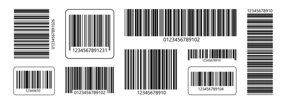 Set of barcode fake with different thick and thin lines. Vertical streaks, strips with random information lines. Abstract geometric texture background for retail, supermarket