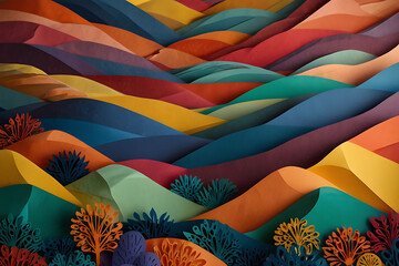 Colorful cut paper hills
