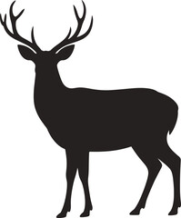 Obraz premium Black Deer Silhouette With Large Antlers Isolated On White Background For Rustic Wildlife DesignBlack Deer Silhouette With Large Antlers Isolated On White Background For Rustic Wildlife Design