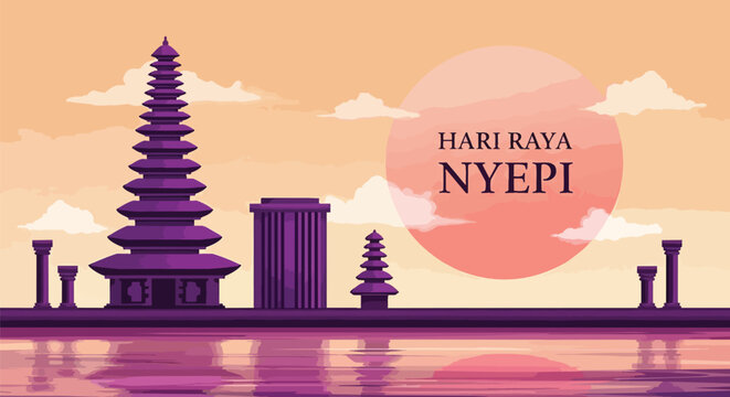 Balinese Temple Landscape with "Hari Raya Nyepi" Text